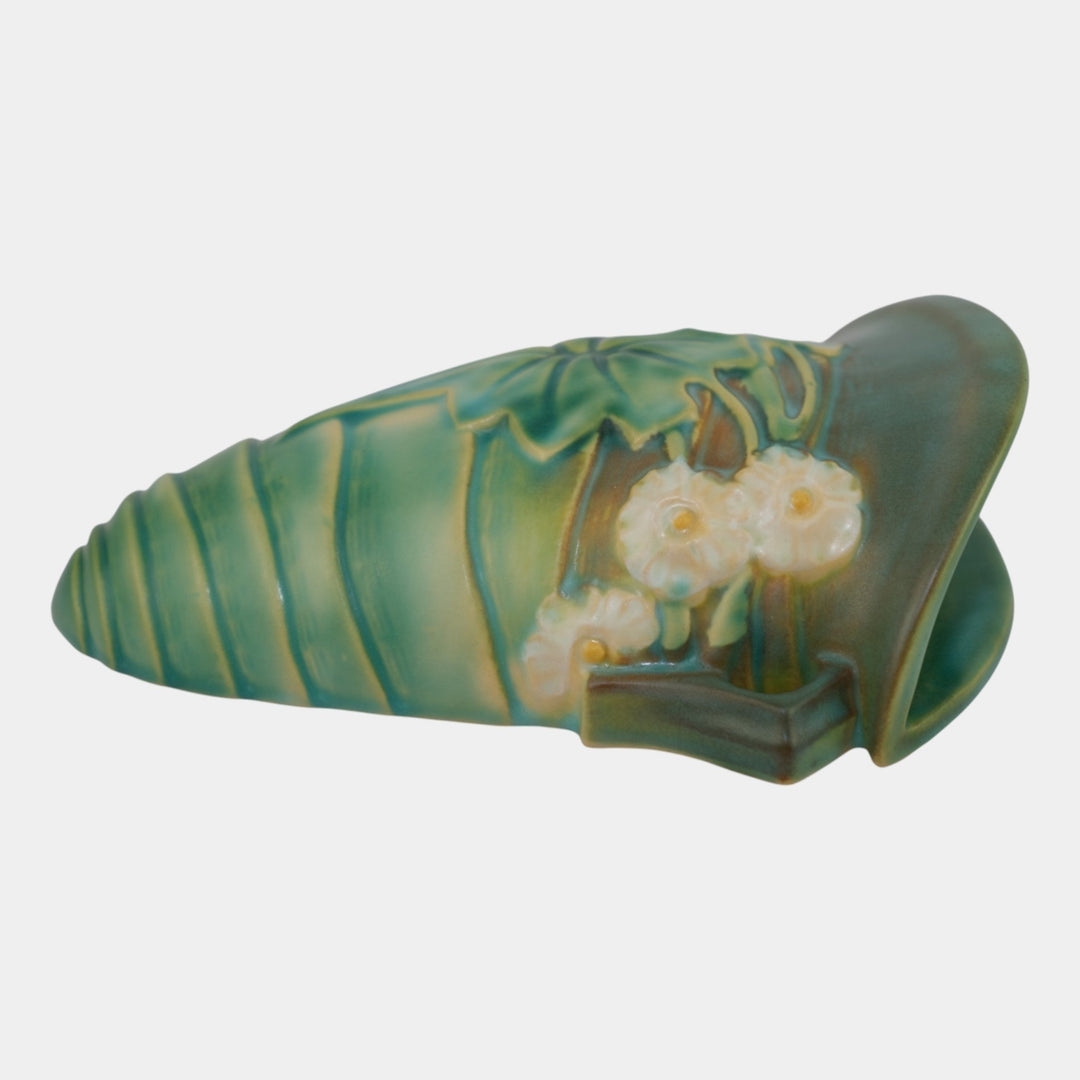 Roseville Luffa Green 1934 Vintage Art Deco Pottery Ceramic Wall Pocket 1272-8