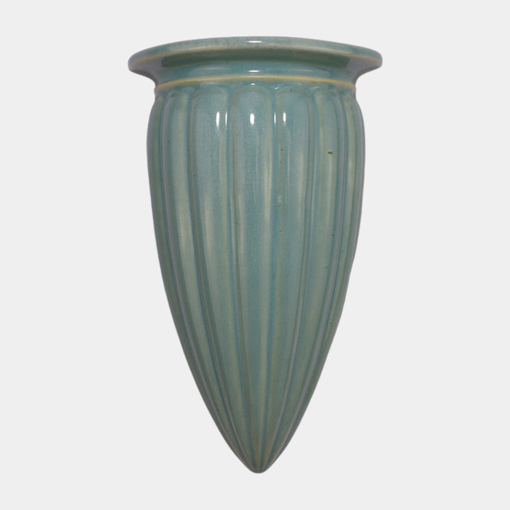 Roseville Lombardy Green 1926 Vintage Art Deco Pottery Wall Pocket 1257-8 - Just Art Pottery