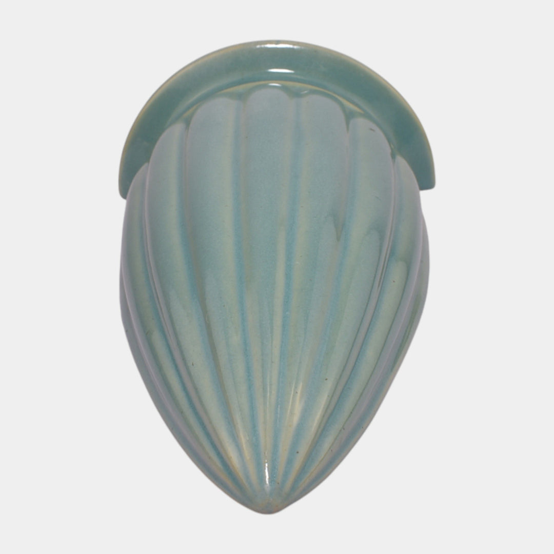 Roseville Lombardy Green 1926 Vintage Art Deco Pottery Wall Pocket 1257-8 - Just Art Pottery