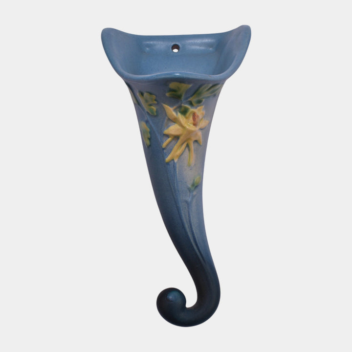 Roseville Columbine Blue 1941 Mid Century Modern Art Pottery Wall Pocket 1290-8