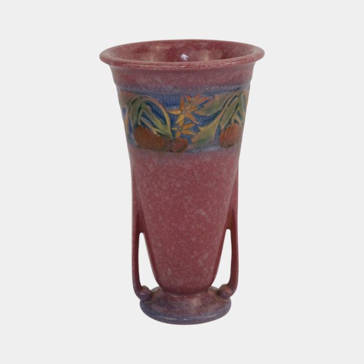 Roseville Baneda Pink 1932 Vintage Art Deco Pottery Ceramic Handled Vase 604-7