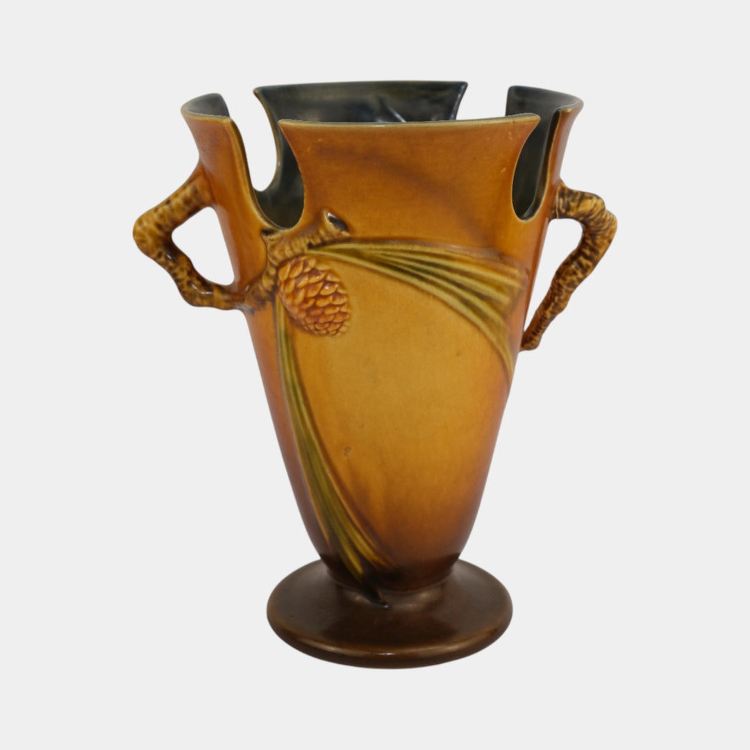 Roseville Pine Cone Brown 1936 Vintage Art Pottery Ceramic Vase 843-8