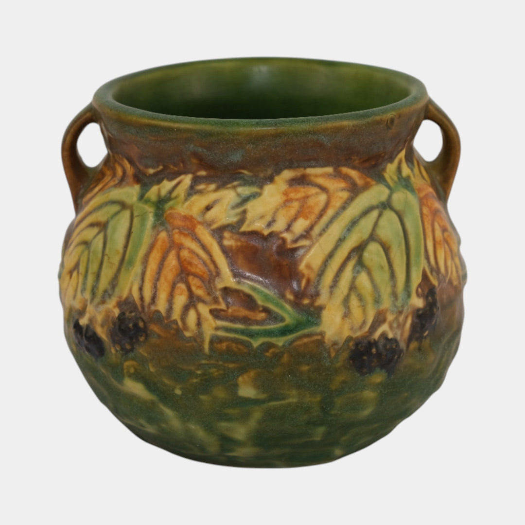 Roseville Blackberry 1932 Vintage Art Pottery Green Ceramic Bulbous Vase 567-4