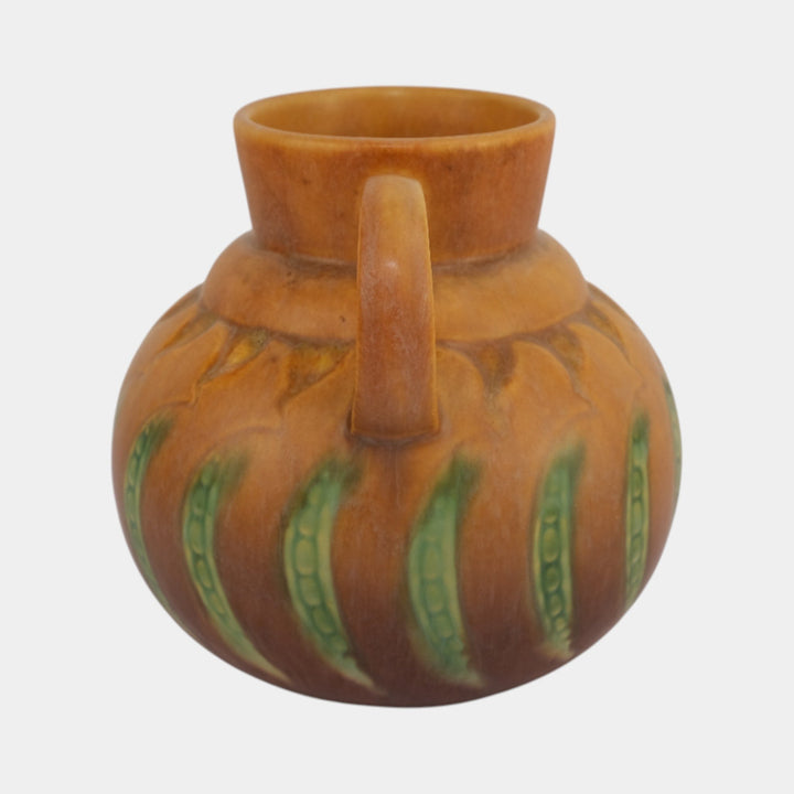 Roseville Falline Brown 1933 Vintage Arts And Crafts Ceramic Handled Vase 644-6