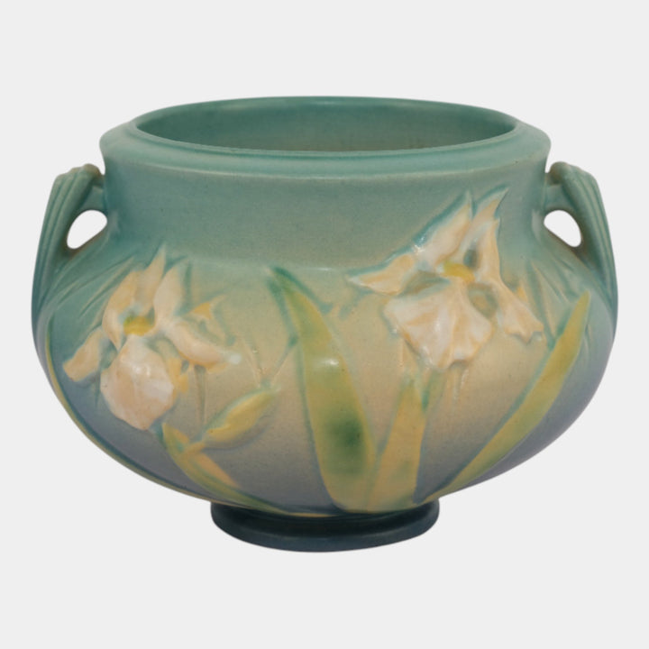 Roseville Iris Blue 1939 Vintage Pottery Jardiniere Planter 647-4