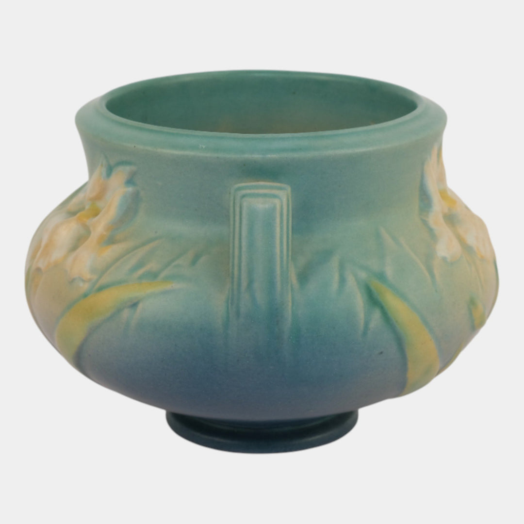 Roseville Iris Blue 1939 Vintage Pottery Jardiniere Planter 647-4