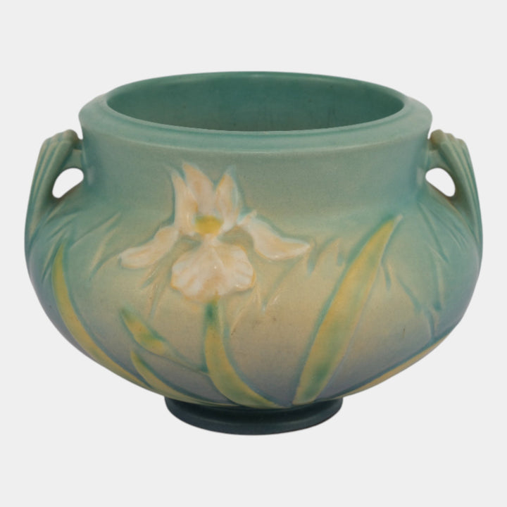 Roseville Iris Blue 1939 Vintage Pottery Jardiniere Planter 647-4