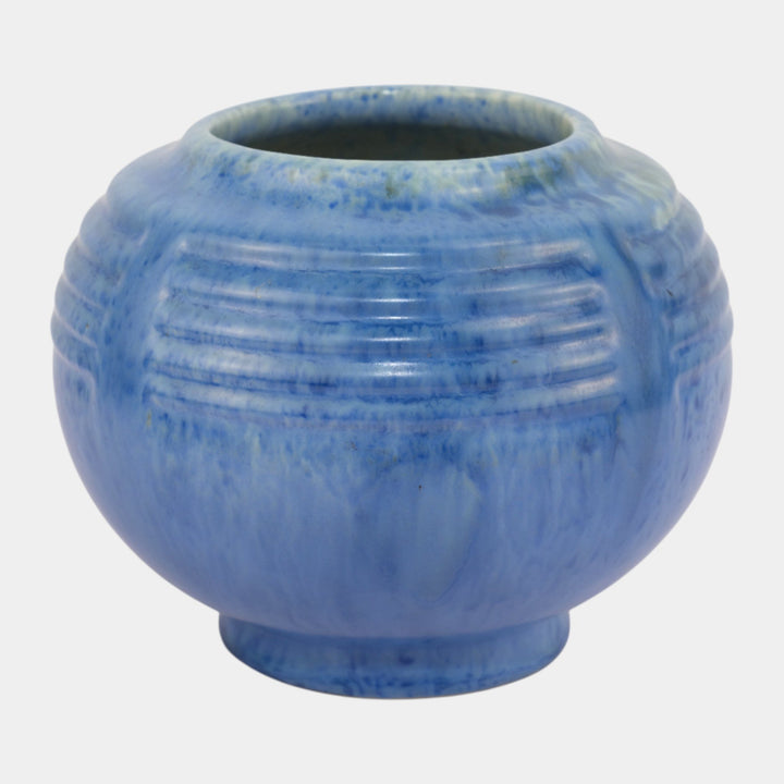 Roseville Tourmaline Blue 1933 Vintage Art Deco Pottery Round Ceramic Vase 238-5