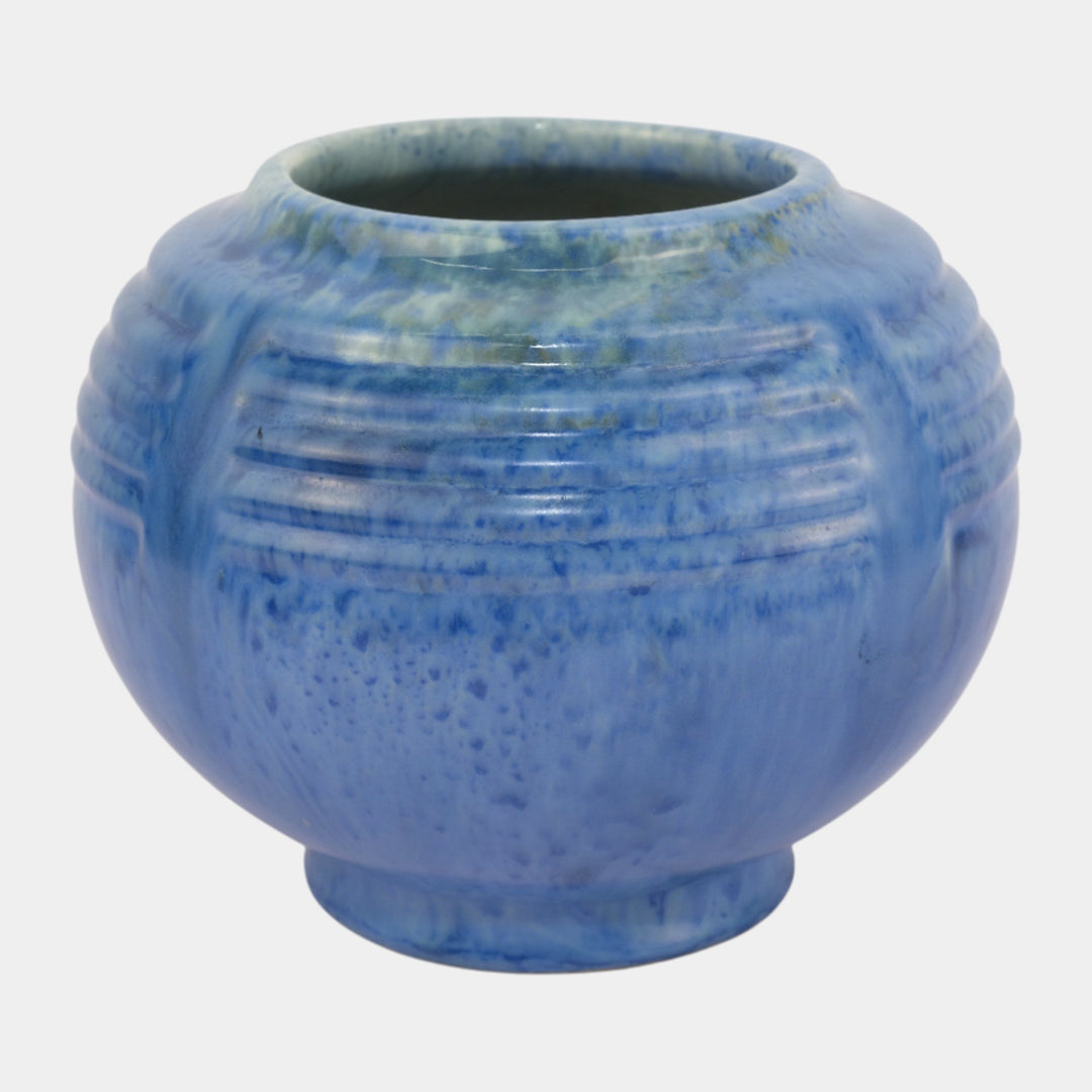 Roseville Tourmaline Blue 1933 Vintage Art Deco Pottery Round Ceramic Vase 238-5