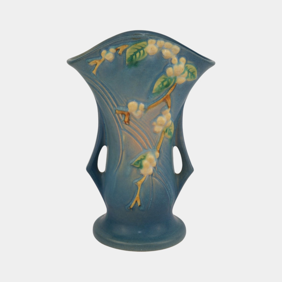 Roseville Snowberry Blue 1947 Mid Century Modern Art Pottery Flower Vase 1V2-9