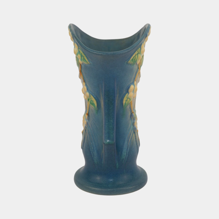 Roseville Snowberry Blue 1947 Mid Century Modern Art Pottery Flower Vase 1V2-9