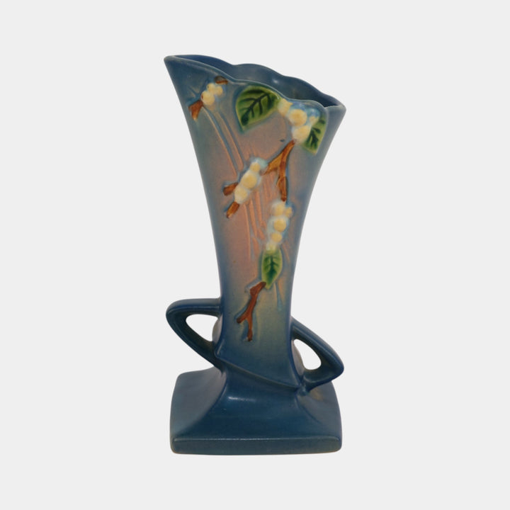 Roseville Snowberry Blue 1947 Mid Century Modern Art Pottery Vase 1V1-7