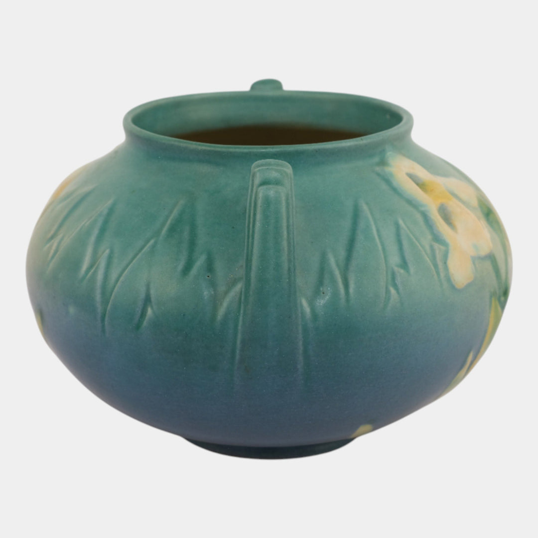 Roseville Iris Blue 1939 Vintage Art Deco Pottery Ceramic Planter 357-4