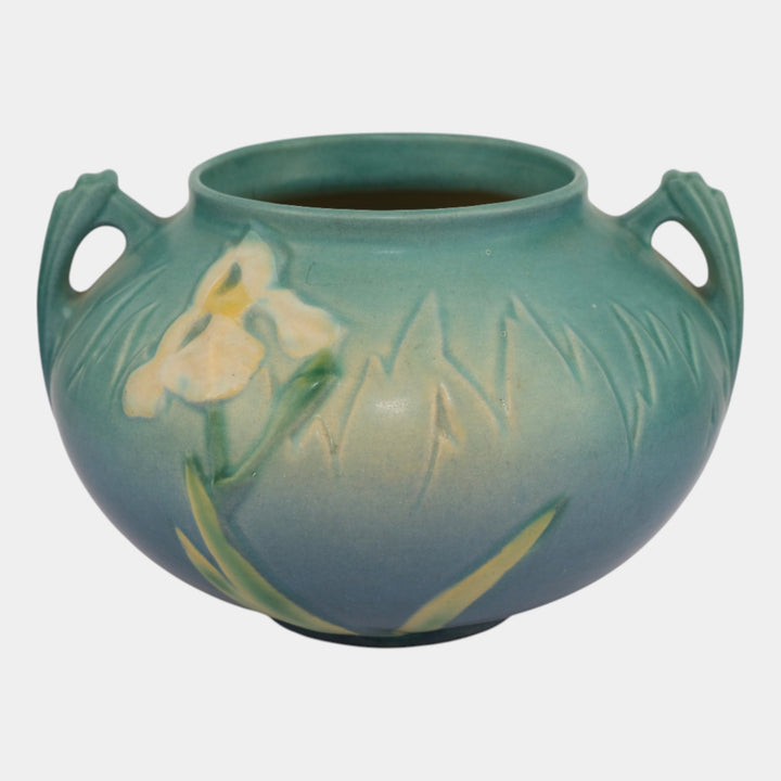 Roseville Iris Blue 1939 Vintage Art Deco Pottery Ceramic Planter 357-4