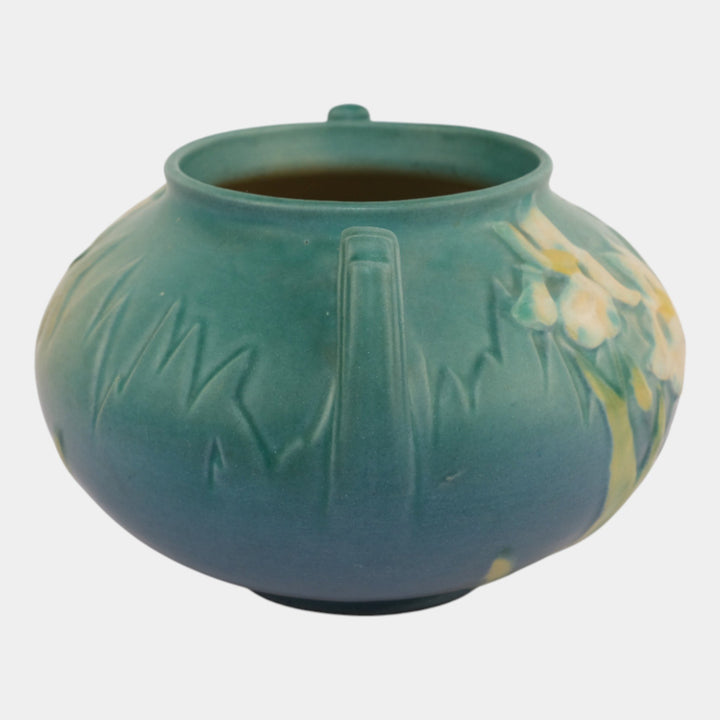 Roseville Iris Blue 1939 Vintage Art Deco Pottery Ceramic Planter 357-4