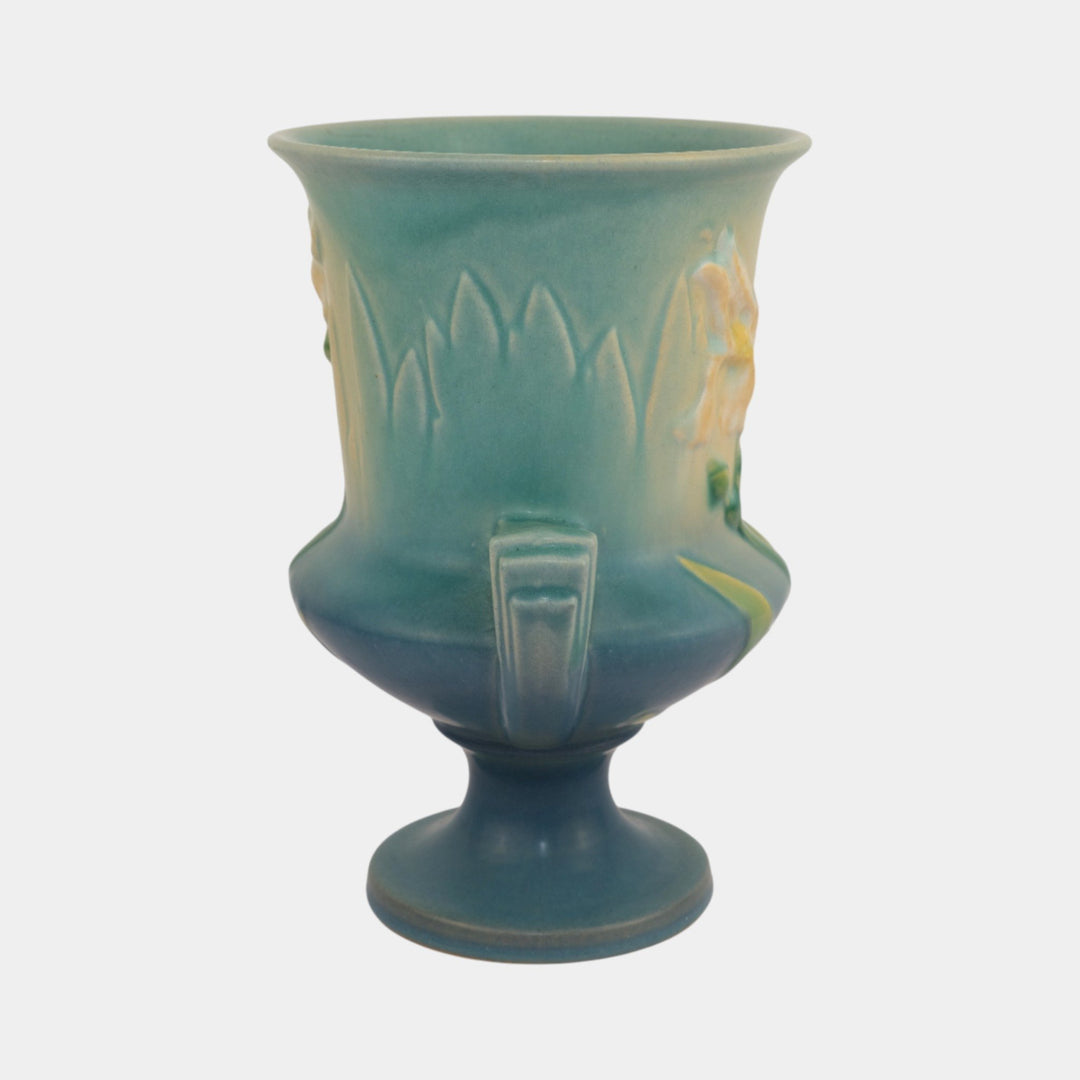 Roseville Iris Blue 1939 Vintage Art Deco Pottery Ceramic Vase 923-8