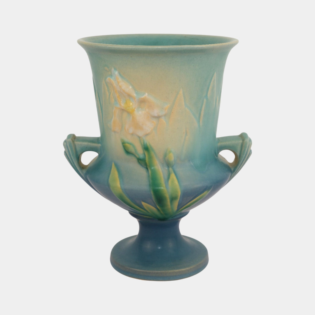 Roseville Iris Blue 1939 Vintage Art Deco Pottery Ceramic Vase 923-8