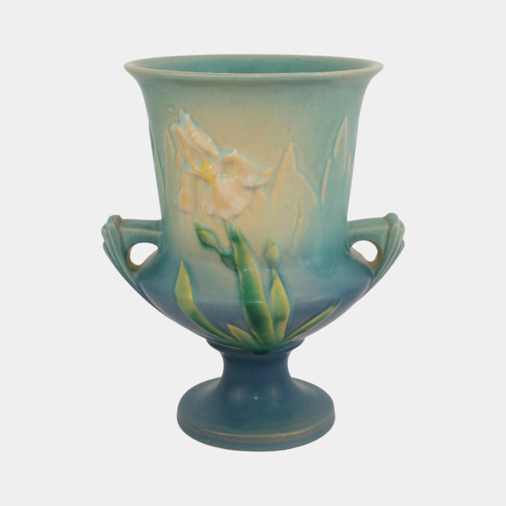 Roseville Iris Blue 1939 Vintage Art Deco Pottery Ceramic Vase 923-8