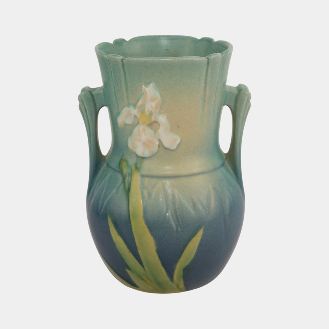Roseville Iris Blue 1939 Vintage Art Deco Pottery Ceramic Vase 917-6