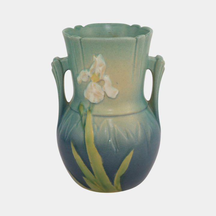 Roseville Iris Blue 1939 Vintage Art Deco Pottery Ceramic Vase 917-6