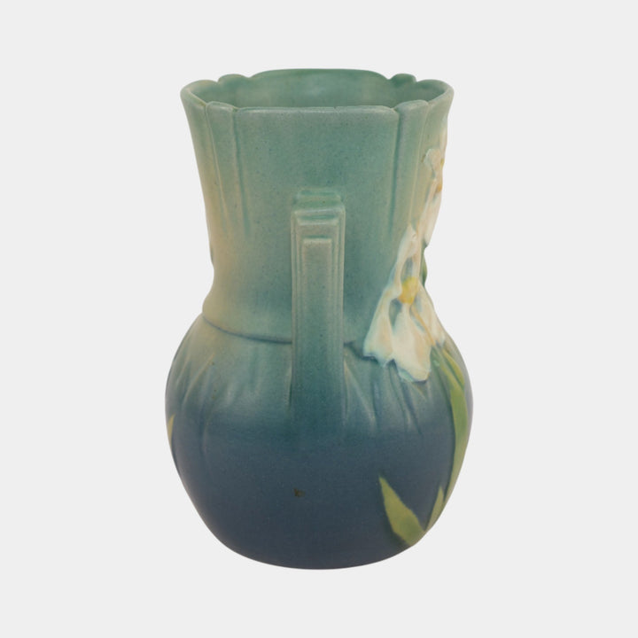 Roseville Iris Blue 1939 Vintage Art Deco Pottery Ceramic Vase 917-6