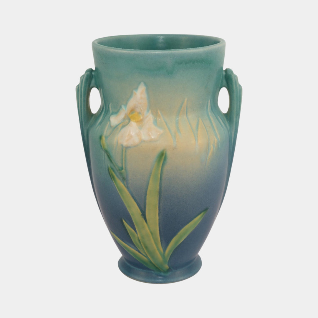 Roseville Iris Blue 1939 Vintage Art Pottery Ceramic Vase 921-8