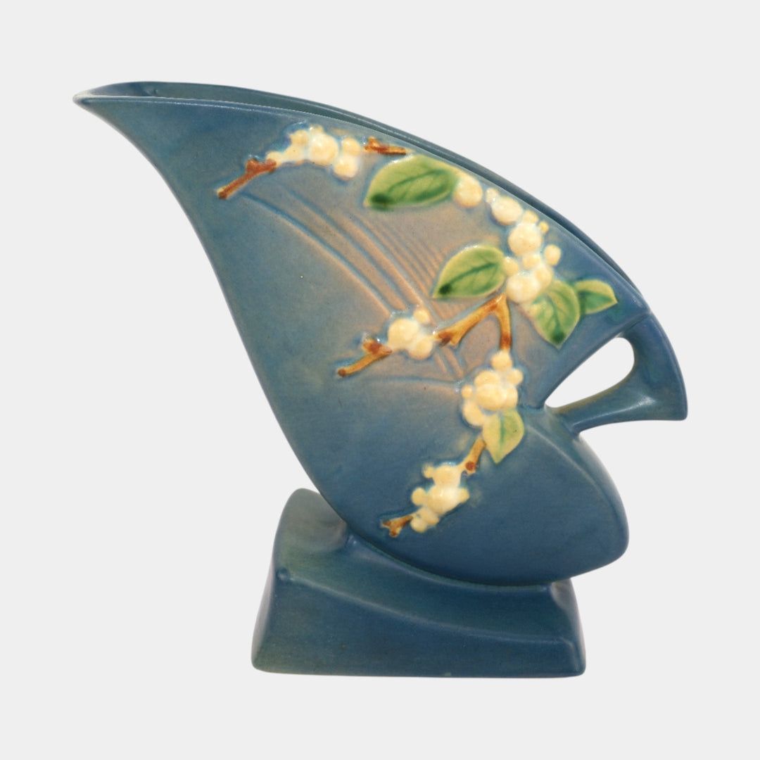 Roseville Snowberry Blue 1947 Vintage Art Deco Pottery Ceramic Fan Vase 1FH-7