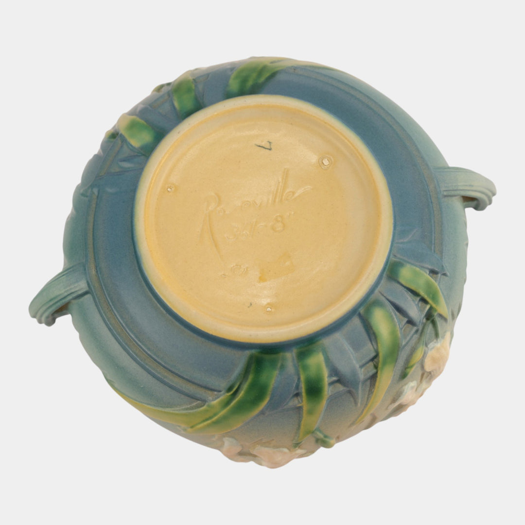 Roseville Iris Blue 1939 Vintage Art Deco Pottery Ceramic Bowl 361-8