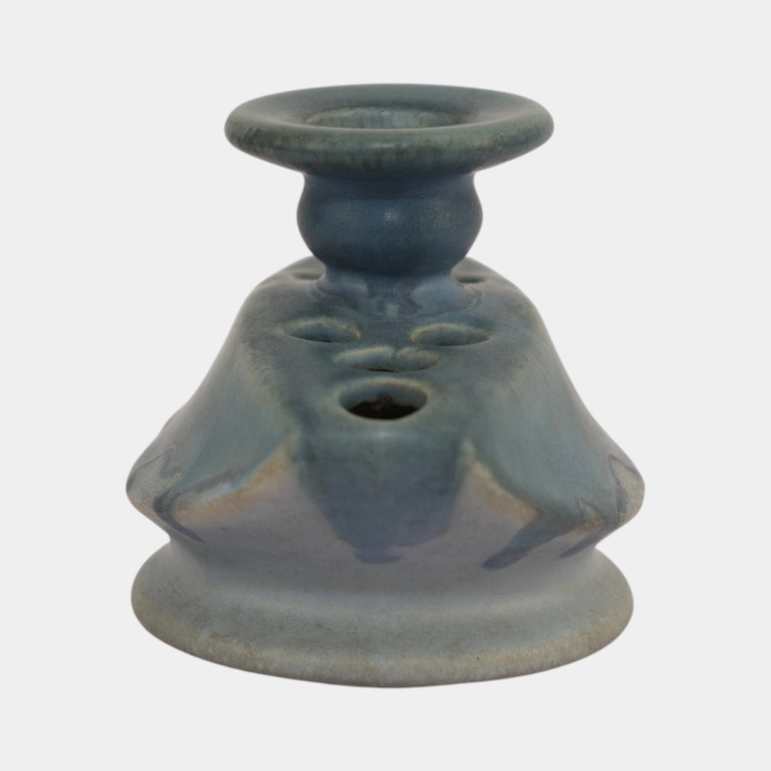 Roseville Pottery Carnelian I 1926 Blue Flower Frog Candle Holder 57-3