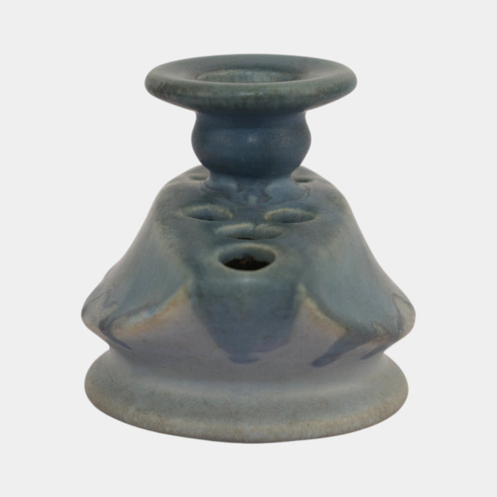 Roseville Pottery Carnelian I 1926 Blue Flower Frog Candle Holder 57-3