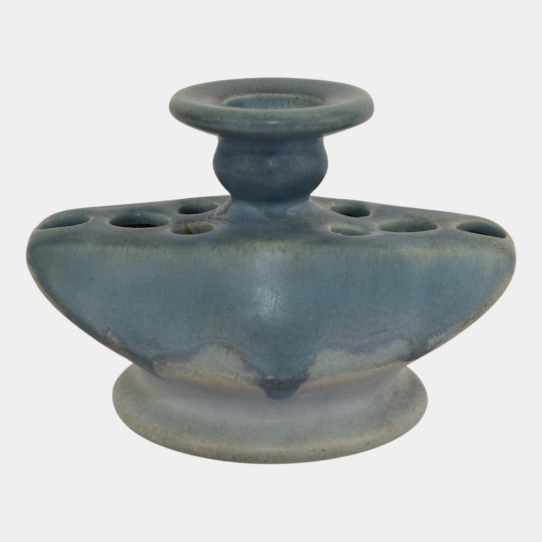 Roseville Pottery Carnelian I 1926 Blue Flower Frog Candle Holder 57-3