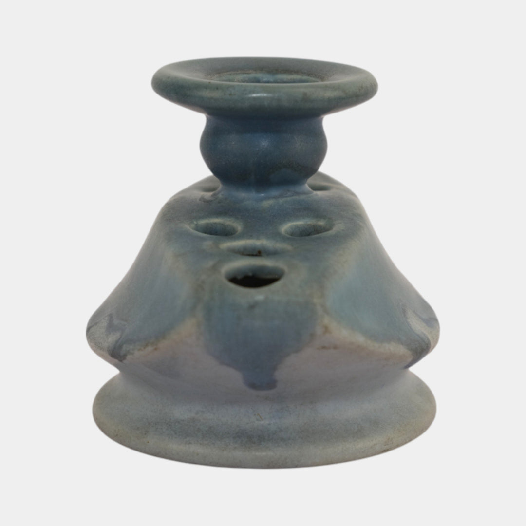 Roseville Pottery Carnelian I 1926 Blue Flower Frog Candle Holder 57-3