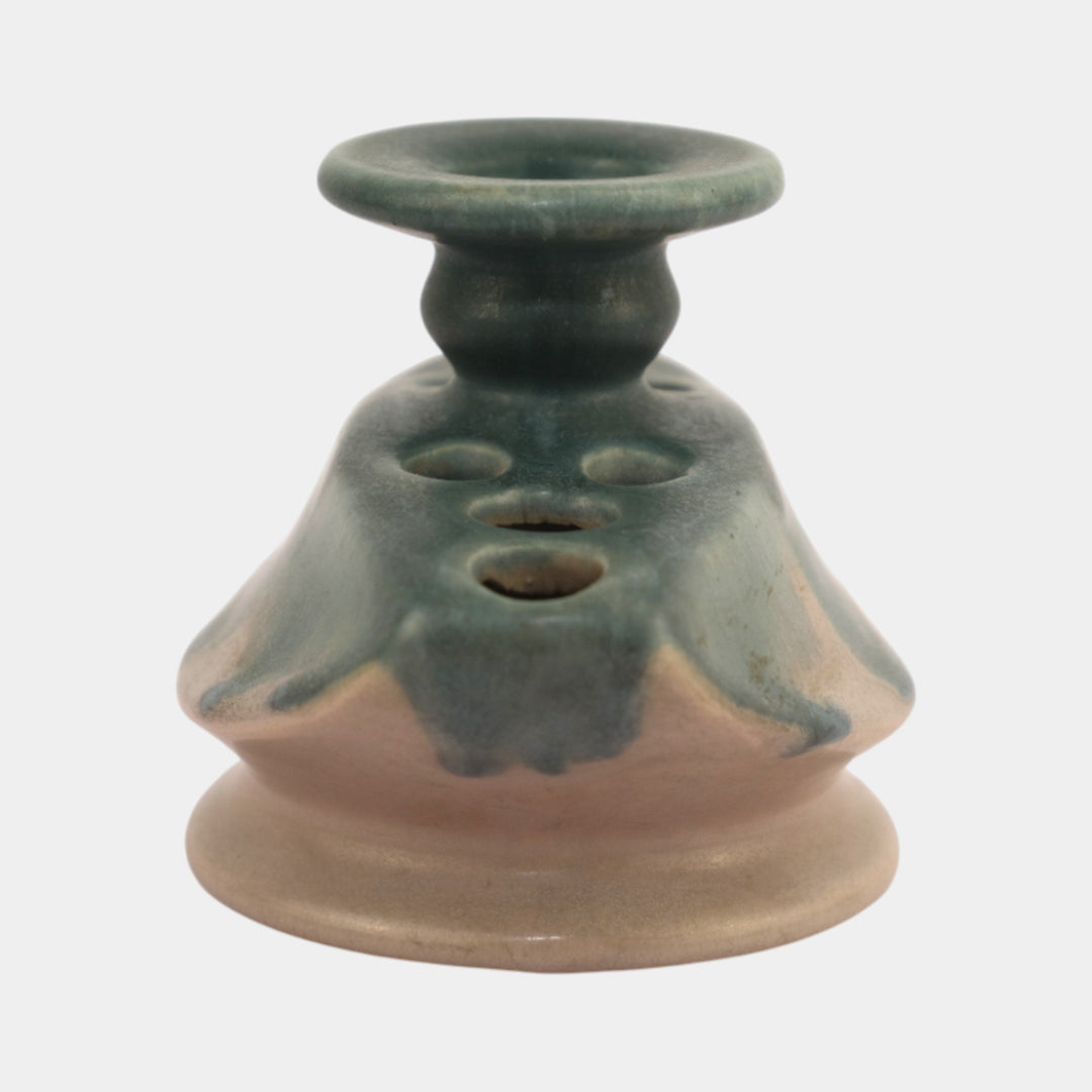 Roseville Pottery Carnelian I 1926 Pink Blue Flower Frog Candle Holder 57-3