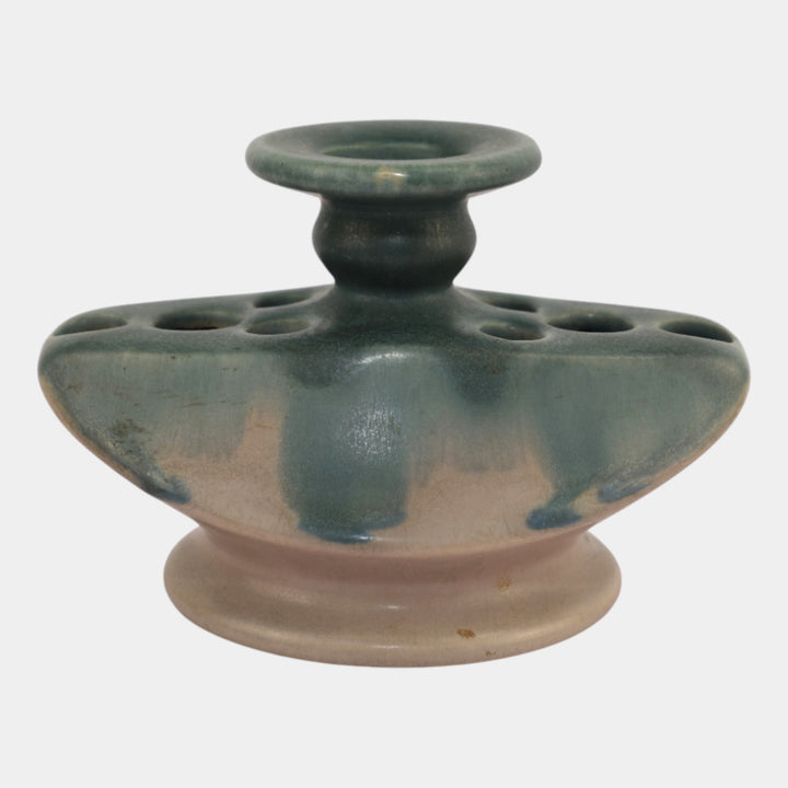 Roseville Pottery Carnelian I 1926 Pink Blue Flower Frog Candle Holder 57-3