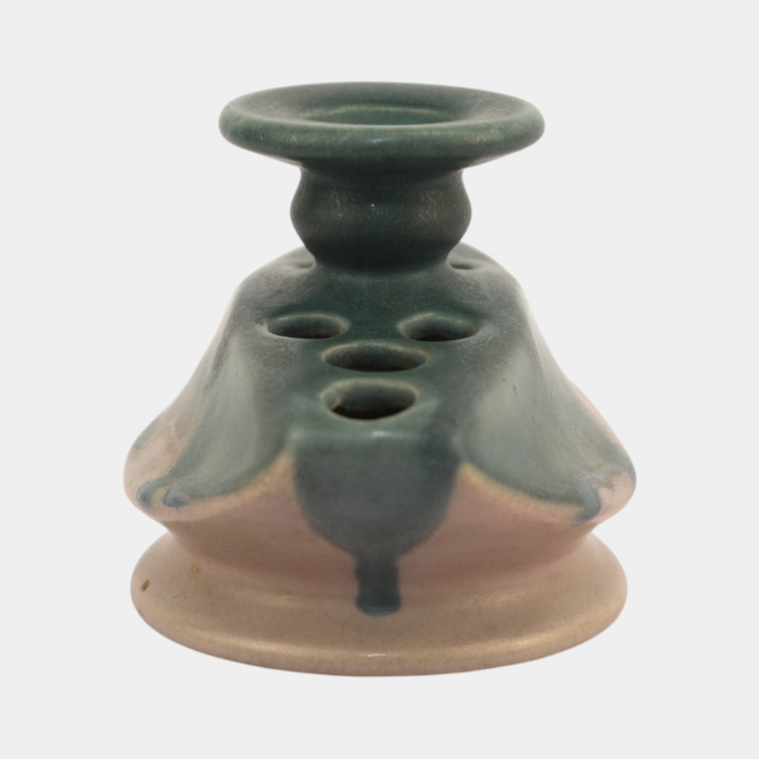 Roseville Pottery Carnelian I 1926 Pink Blue Flower Frog Candle Holder 57-3