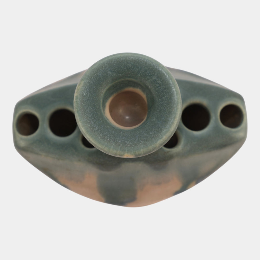 Roseville Pottery Carnelian I 1926 Pink Blue Flower Frog Candle Holder 57-3