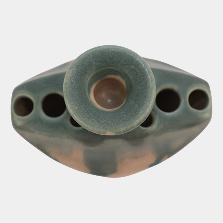 Roseville Pottery Carnelian I 1926 Pink Blue Flower Frog Candle Holder 57-3