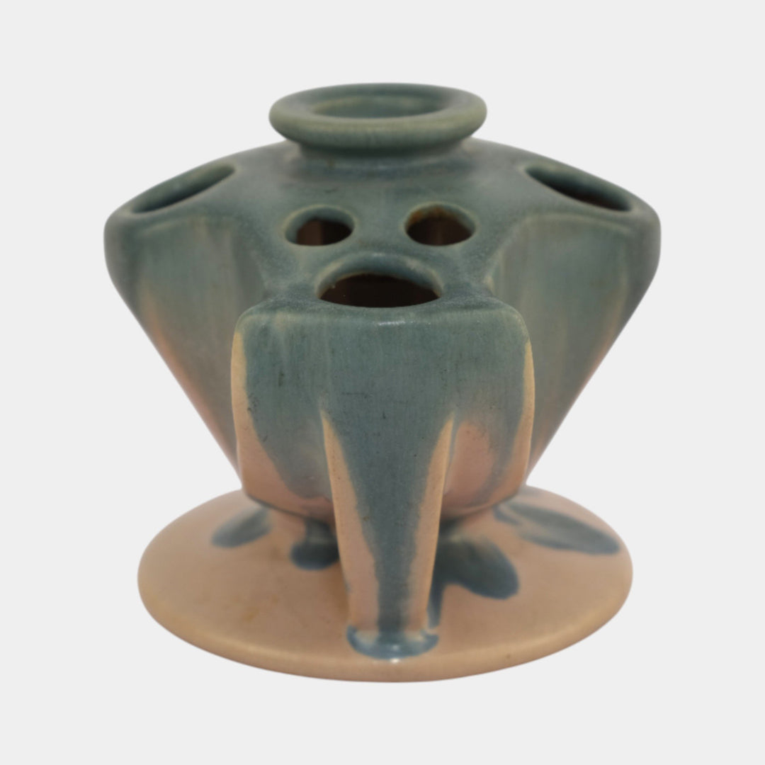Roseville Pottery Carnelian I Pink And Blue Candle Holder Flower Frog 62-3