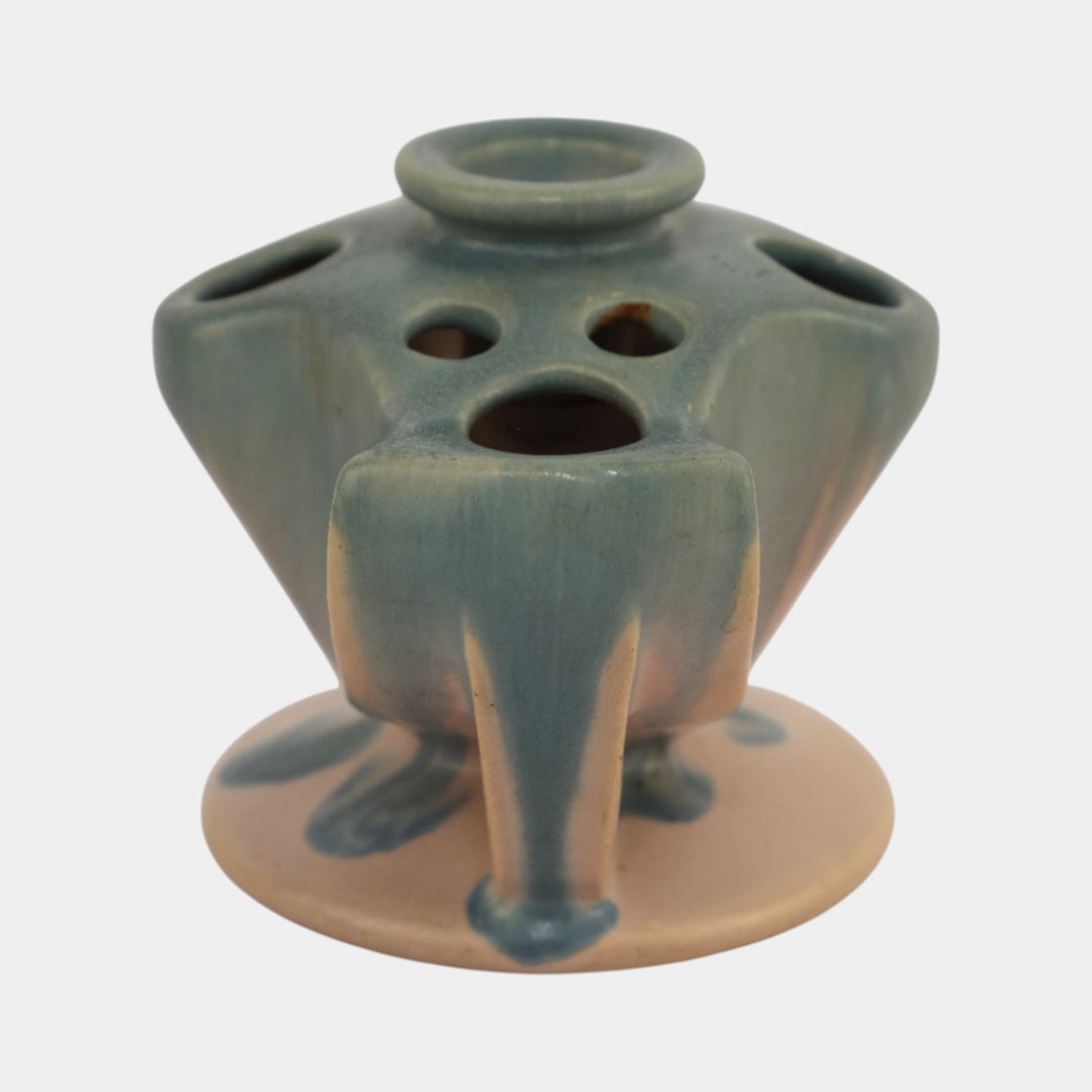 Roseville Pottery Carnelian I Pink And Blue Candle Holder Flower Frog 62-3