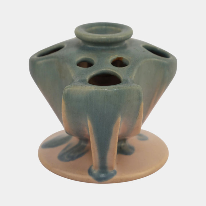 Roseville Pottery Carnelian I Pink And Blue Candle Holder Flower Frog 62-3