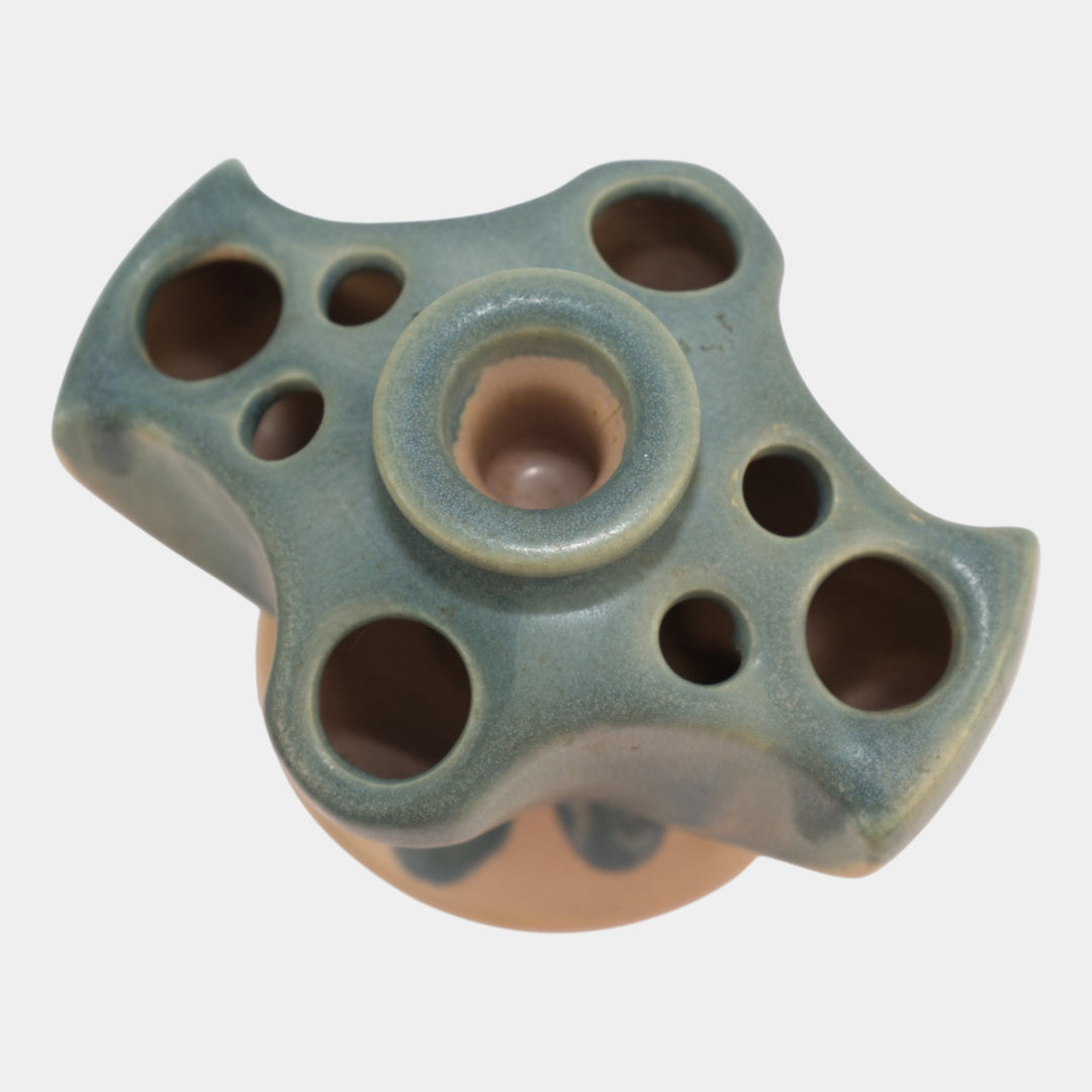 Roseville Pottery Carnelian I Pink And Blue Candle Holder Flower Frog 62-3