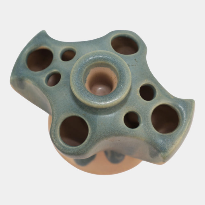 Roseville Pottery Carnelian I Pink And Blue Candle Holder Flower Frog 62-3