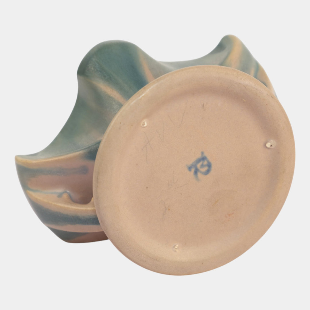 Roseville Pottery Carnelian I Pink And Blue Candle Holder Flower Frog 62-3