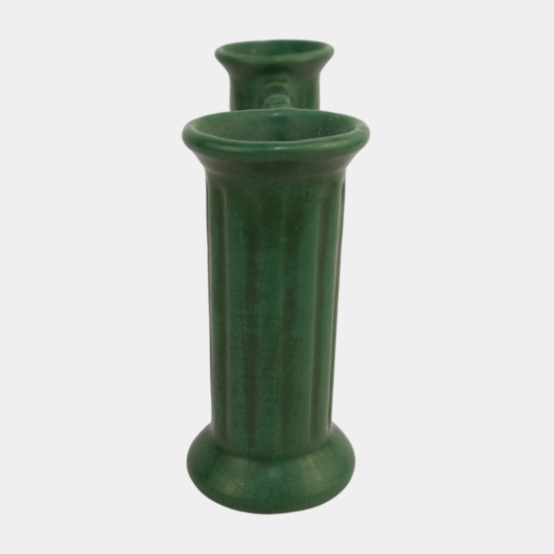 Roseville Matte Green 1907 Vintage Arts and Crafts Pottery Double Bud Vase 7