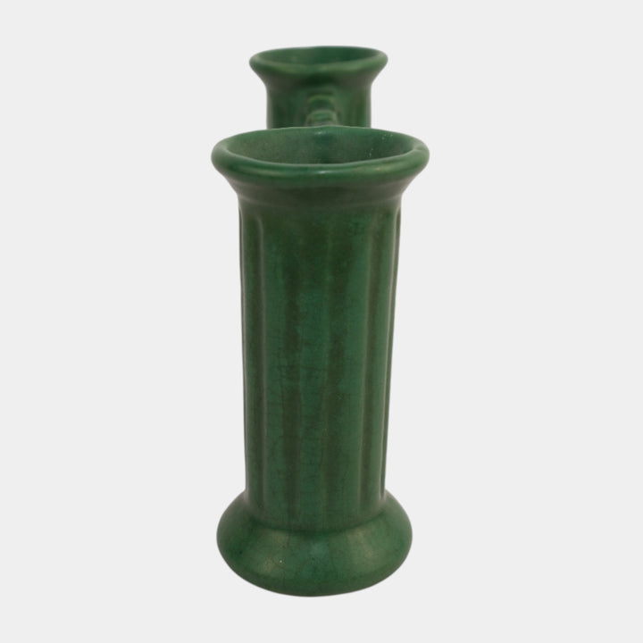 Roseville Matte Green 1907 Vintage Arts and Crafts Pottery Double Bud Vase 7