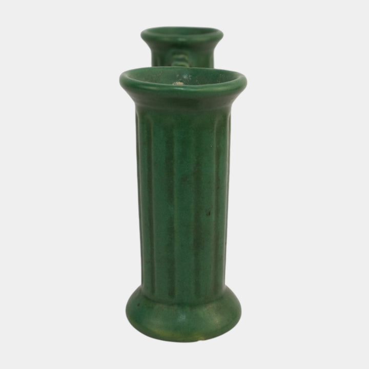 Roseville Matte Green 1907 Vintage Arts and Crafts Pottery Double Bud Vase 7