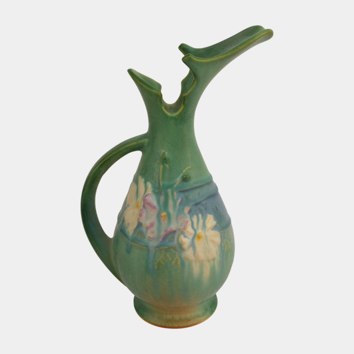 Roseville Cosmos Green 1939 Vintage Art Deco Pottery Ceramic Ewer 955-10
