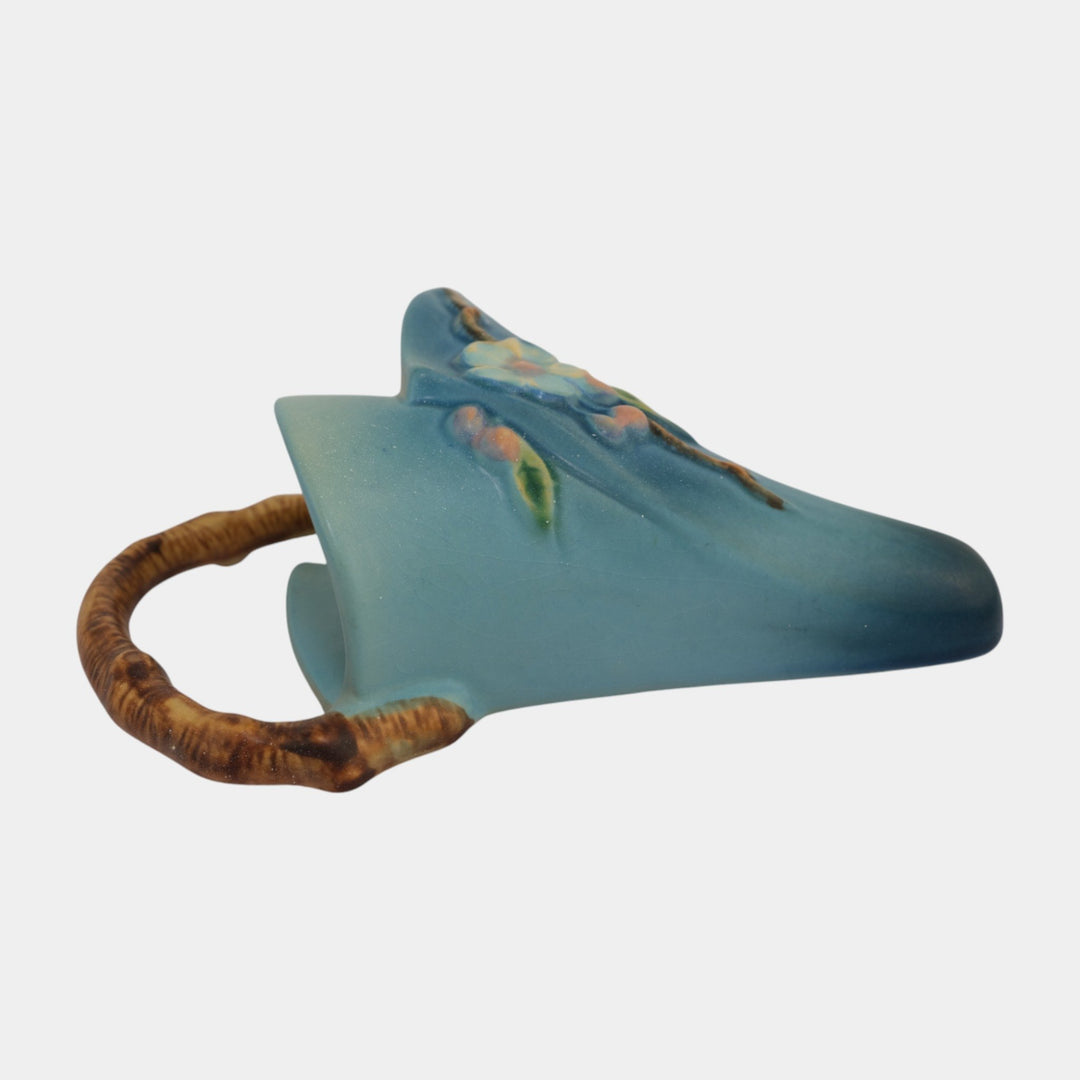 Roseville Apple Blossom Blue 1949 Vintage Art Pottery Ceramic Wall Pocket 366-8