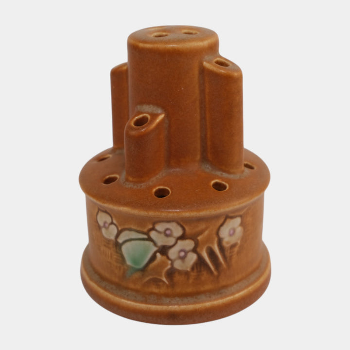 Roseville Clemana Brown 1936 Vintage Art Deco Pottery Ceramic Flower Frog 23