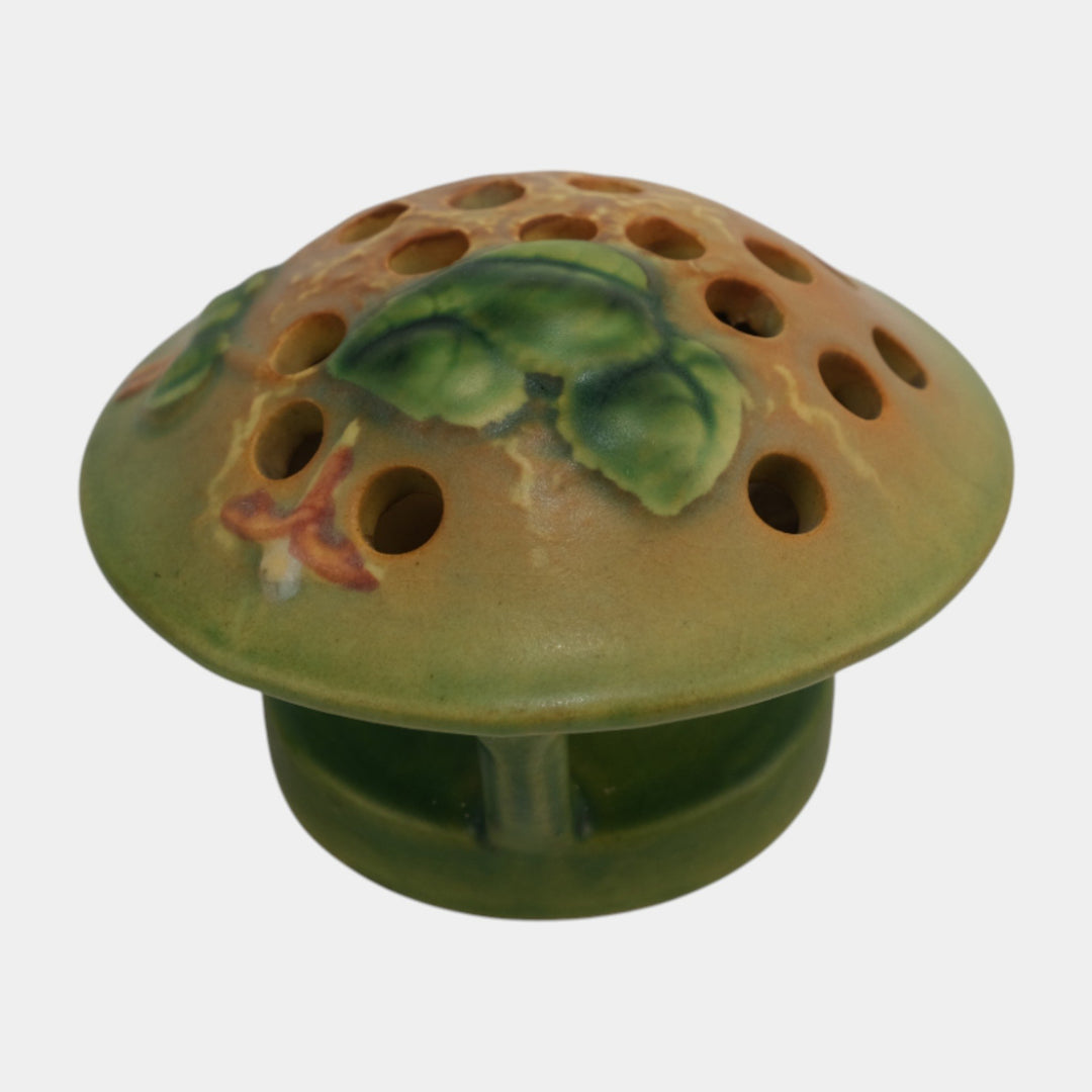 Roseville Fuchsia Green 1938 Vintage Art Pottery Flower Frog 37